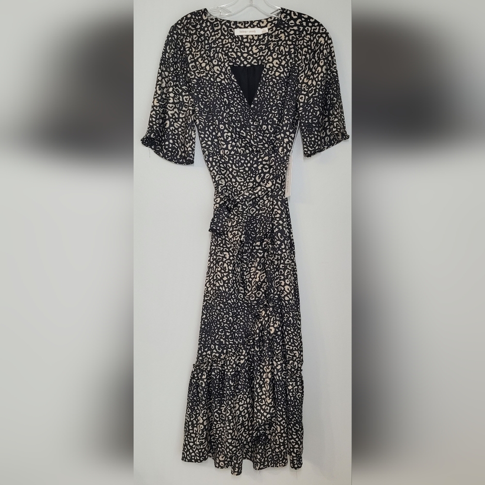Bishop + Young Black and Taupe Wrap Midi Dress NWT Small